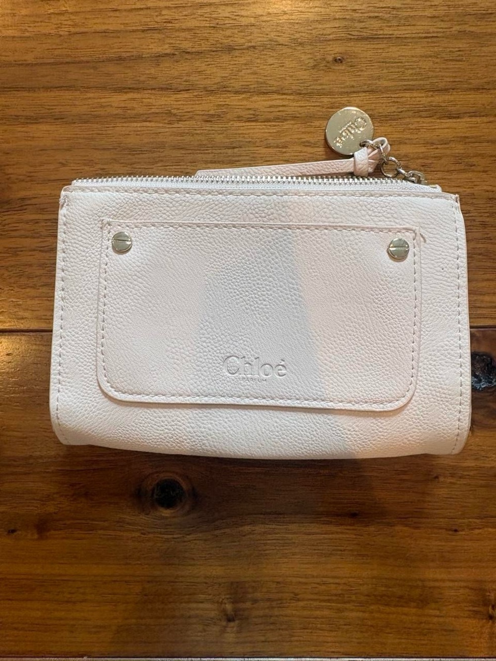 Chloé Pale Pink Pebbled Leather Mini Wallet